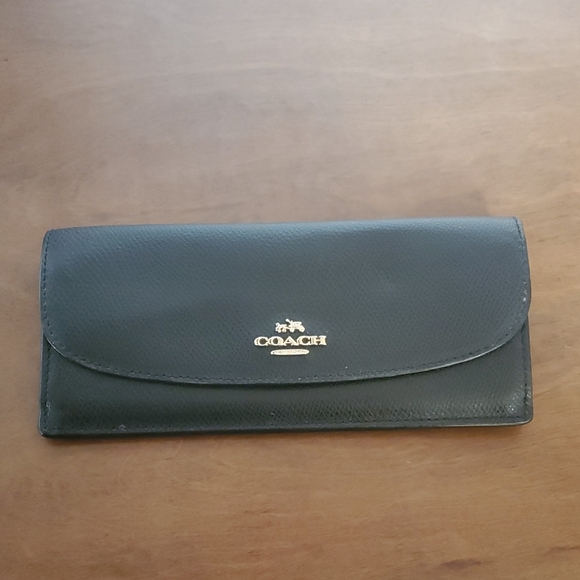 Coach Dark Leather Clutch with Gold Accent - Picture 1 of 8